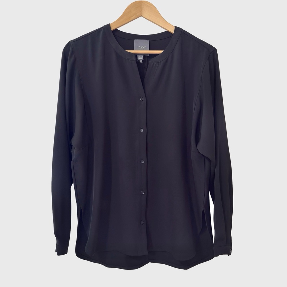 Lyssé Black Crew Neck Button Down Long Sleeve Shirt M